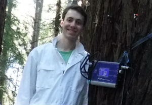 Sam Castro in the UCSC Forest Ecology Research Plot