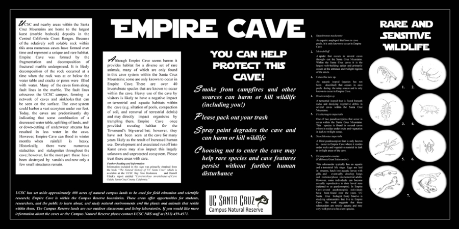 This image shows the sign posted outside Empire Cave